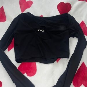 Black Cut Our Long Sleeve Crop Top